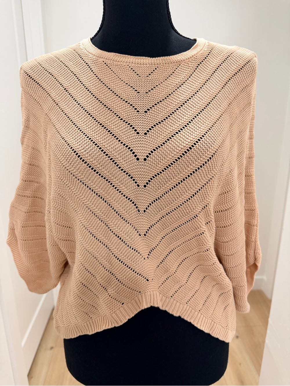 bishop + young Peach Open-Knit Crewneck Sweater